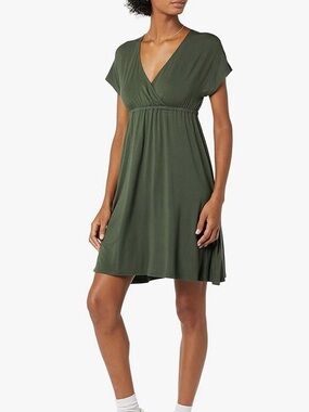 NWOT Amazon Essentials Olive Green V-Neck Tee Dress